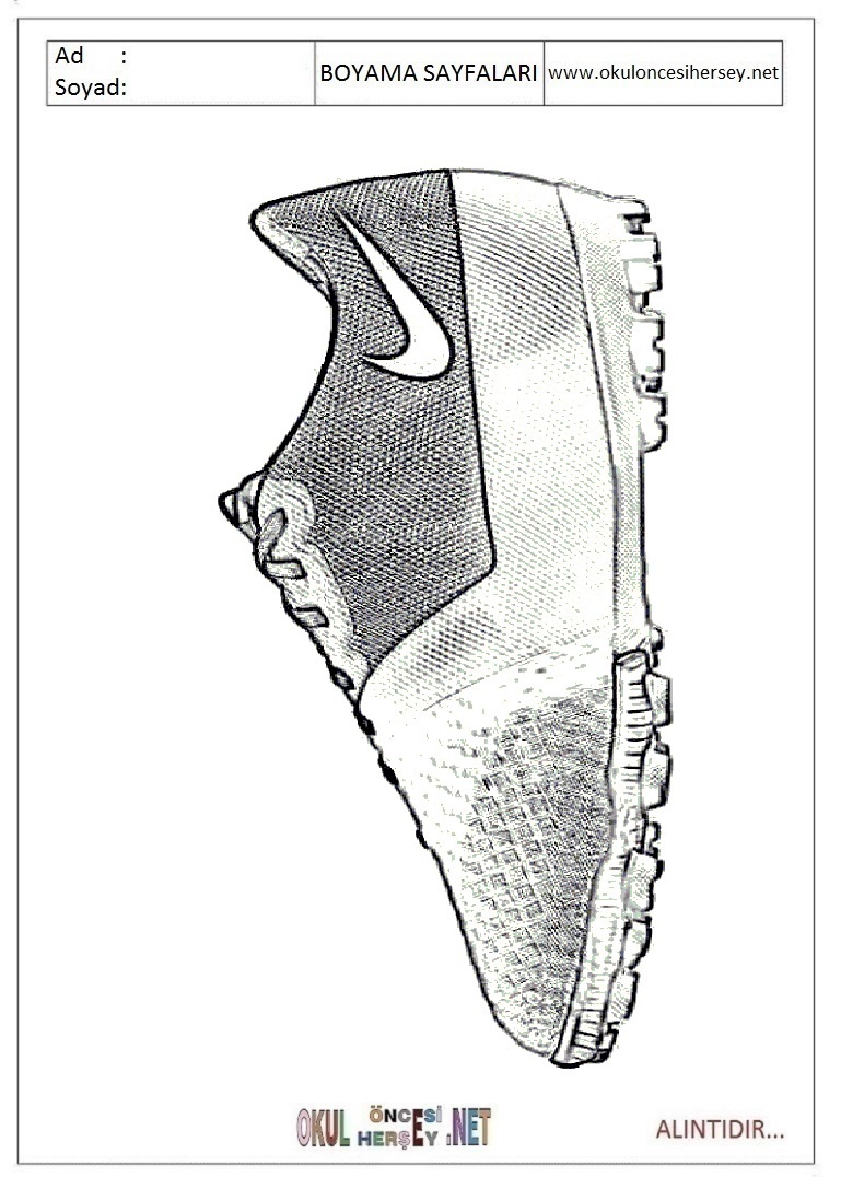 Çocuklar İçin Spor-Ayakkabısı Boyama Sayfaları 